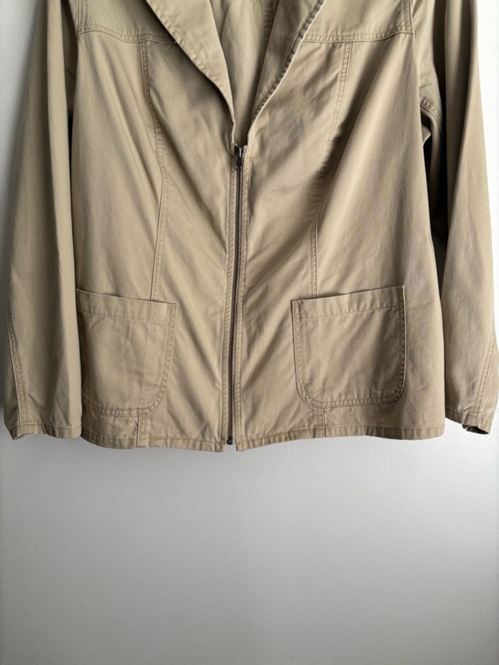 Venezia Khaki Zip Up Jacket Blazer Size 18/20 Utility Safari Classic Minimalist - Picture 4 of 15